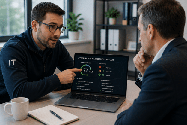 IT professional providing cybersecurity consulting to protect company data.